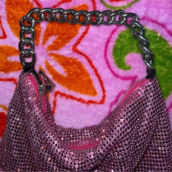 hot pink sparkly rhinestone chain handbag - Picture 2 of 4